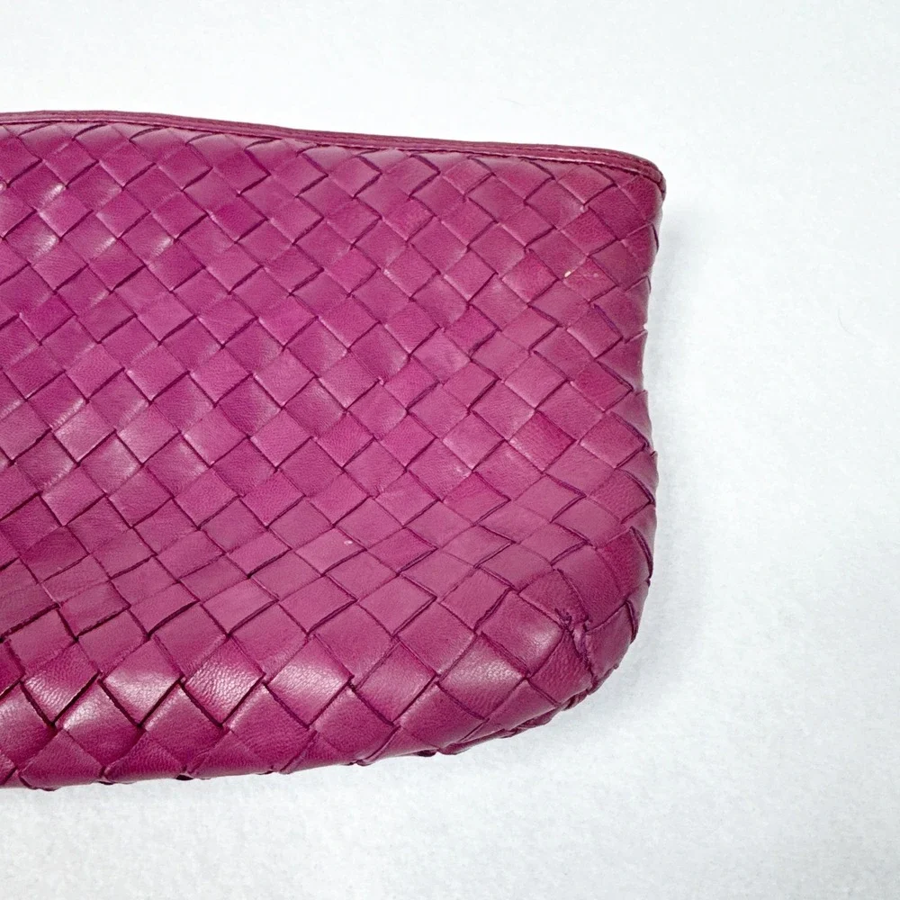 Bottega Veneta Intrecciato Weave 2009 Magenta Clutch Cosmetic Pouch Leather Zip - Picture 9 of 10